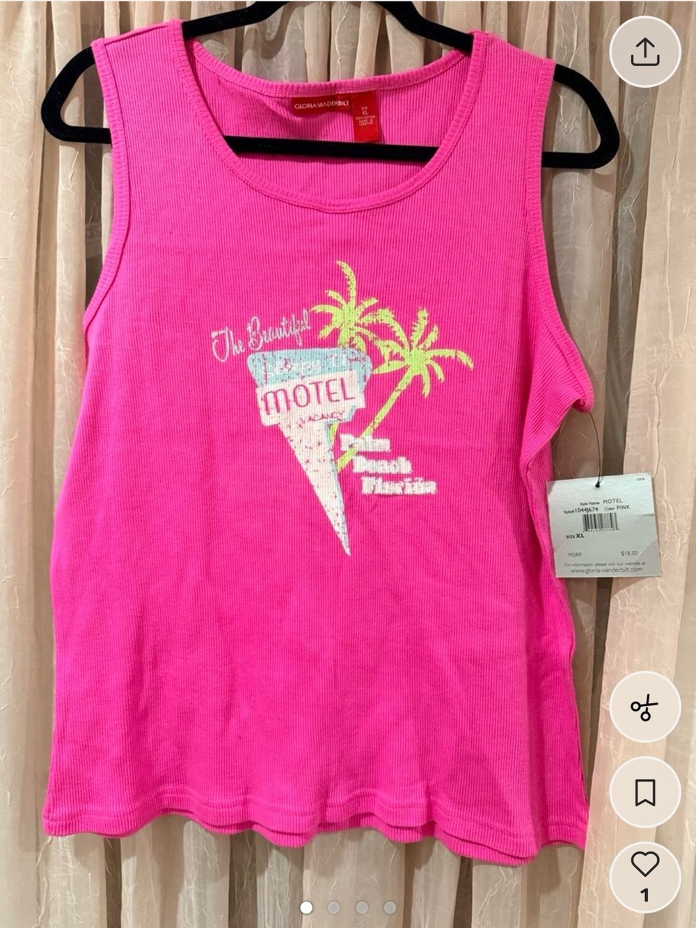 Gloria Vanderbilt Bright Pink Retro Motel Graphic Tank